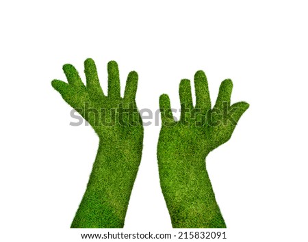 Grass hands isolated on white background (Environment concept)