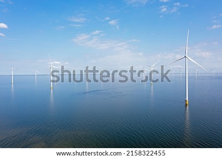 Aerial from windturbines at the IJsselmeer in the Netherlands Royalty-Free Stock Photo #2158322455