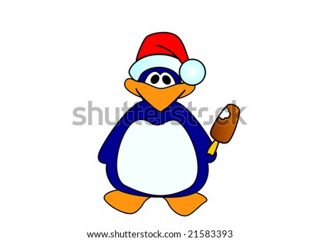 Christmas penguin with ice-cream on a white background