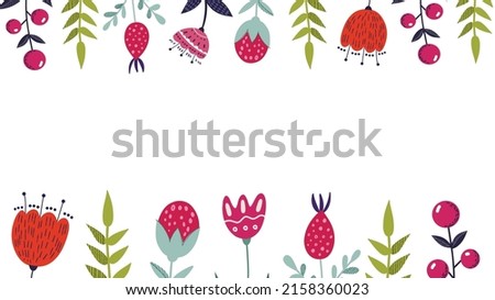 template for a postcard or for posting on a social network with colorful flowers. hand-painted folk illustration with text