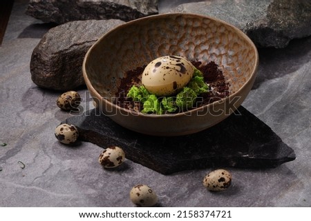 dessert chocolate quail egg with sponge cake