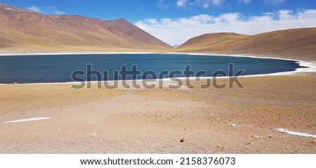 An aerial shot of a beautiful lake in the desert on a sunny day