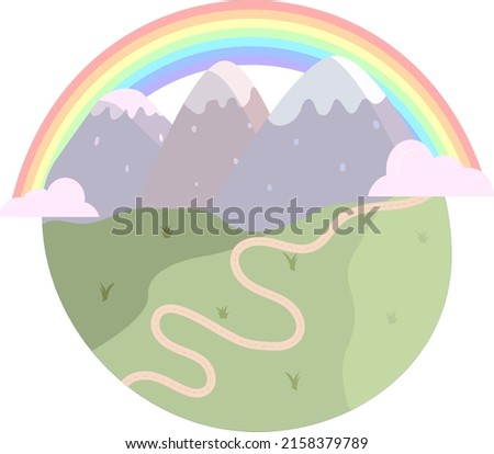 Cute mountain rainbow scenery. Nursery decor art. Children room art. 