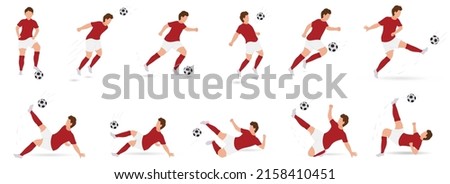 Set Of Faceless Male Soccer Player Kicking Ball In Various Poses. Royalty-Free Stock Photo #2158410451