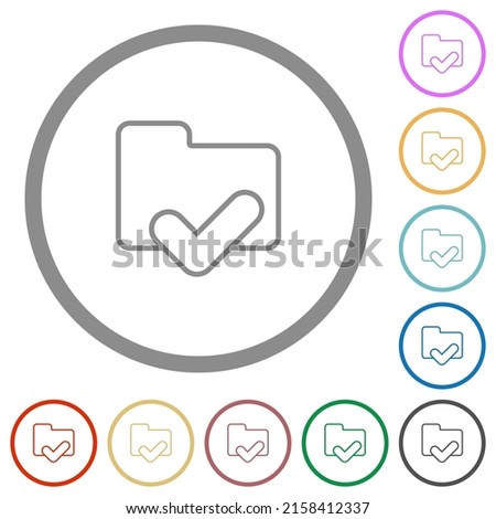 Folder ok outline flat color icons in round outlines on white background