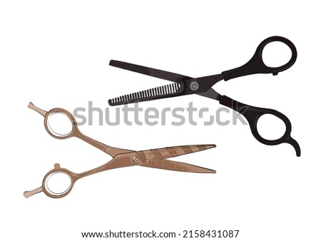Color illustration of hairdressing scissors on a transparent background. illustration in vintage style for emblem, poster, label