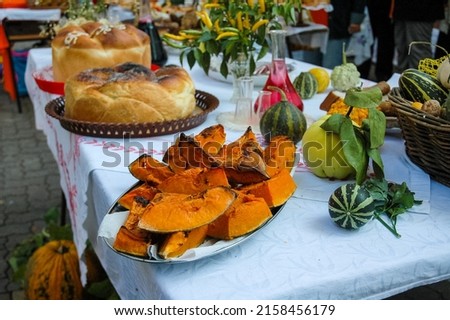 A close-up of baked pumpkins on the table