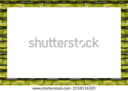 Rectangle empty wooden and green bamboo frame, isolated on white background