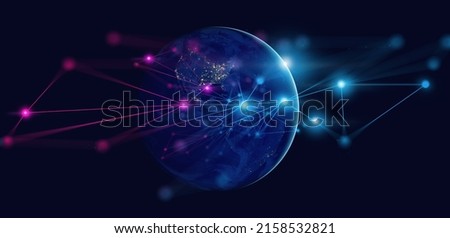 earth and network of internet satellite for telecom,globe data cloud storage of 5g, global networking of social data communication ,Elements of this image furnished by NASA Royalty-Free Stock Photo #2158532821
