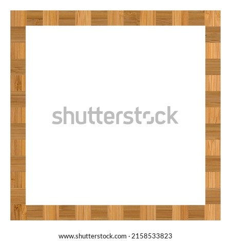 Wooden bamboo square frame, wooden bamboo frame made from a combination of different woods, isolated on a white background