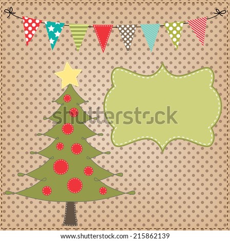 Christmas layout with banner or bunting on polka dot background for scrapbooking or cards