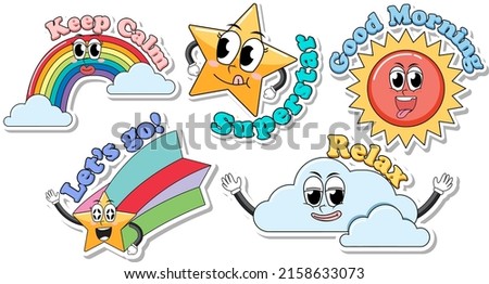 Set of sticker logo icon comic style illustration