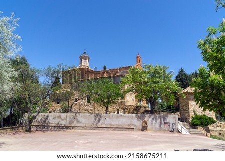 Hermitage of the Holy Sepulcher (18th century). It is located on top of the Calvary of Alloza. The path to the hermitage runs between monumental century-old cypress trees. Teruel, España.