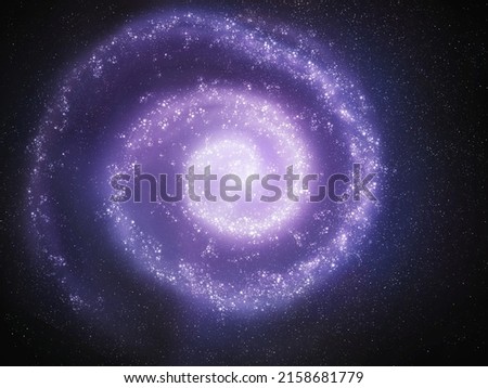 Purple galaxy with cluster of stars in space. Sci-Fi background. Large spiral galaxy, supernova explosion.