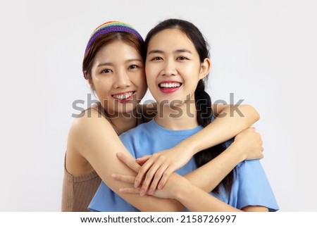 Young asian woman in concept of lgbt couple on the white screen background.