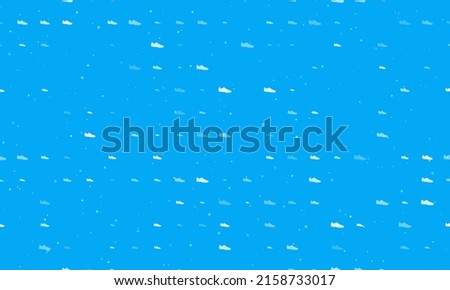 Seamless background pattern of evenly spaced white football boot symbols of different sizes and opacity. Vector illustration on light blue background with stars