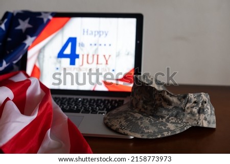 4th of July American Independence Day USA flags decorations with computer
