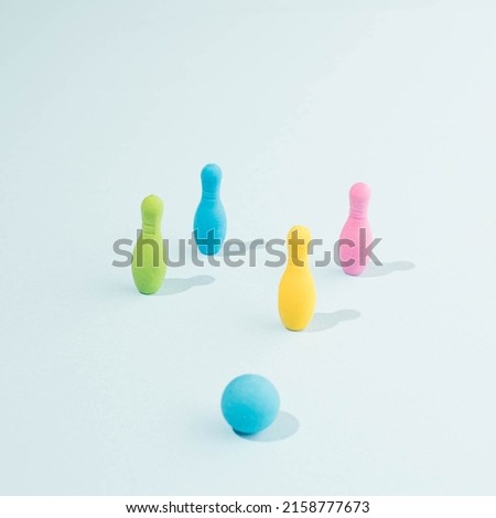 Kids toys-Bowling with colorful cones.Pastel design