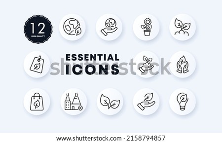 Green peace set icon. Plant, planet, west, flower, tree leaf, green energy, greenery. Ecology concept. Neomorphism style. Vector line icon for Business and Advertising Royalty-Free Stock Photo #2158794857