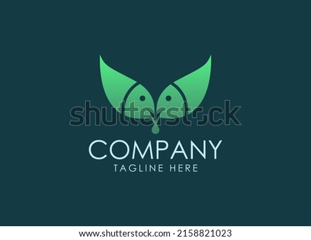 Letter Leaf Fish Logo. Geometric Shape Leaf with Fish Combination Isolated on Dark Background.  Usable for Nature, Animal, Business and Branding Logos. Flat Vector Design Template Element. 