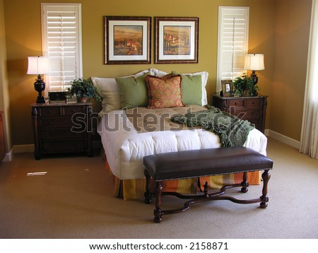 A luxurious bedroom interior inside a residential home