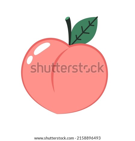 Peach cartoon vector. Doodle peach with leaves icon. Peach fruit in shape of heart isolated on white background. Farm, natural food, fresh fruits. Royalty-Free Stock Photo #2158896493