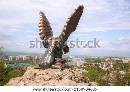 Bronze eagle on top of the mountain - a symbol of Pyatigorsk and Caucasian Mineralnye Vody, Russia