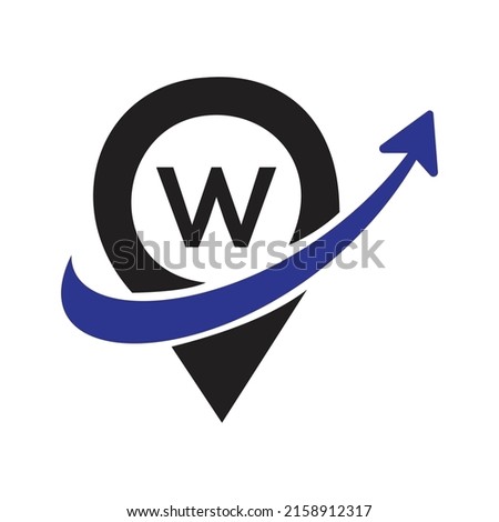 Geo tag outline vector. W  latter logo illustration for mobile concept and web design, with arrow .
