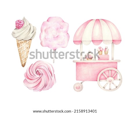 Ice cream,cotton candy,marshmallow,candy shop.Sweets set.Candy.Sweet food.Cafe.