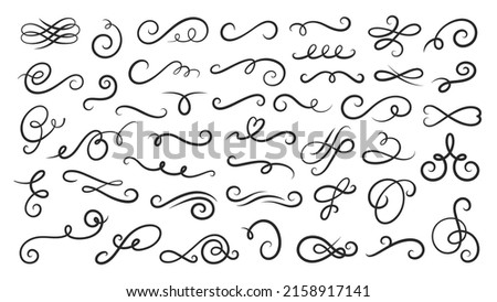 Vintage decorative calligraphic line swirls and hand drawn ornaments for wedding invitation, menu or certificate. Swirl romantic dividers vector set