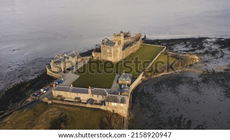 An aerial shot of the Blackness Castle in Scotland