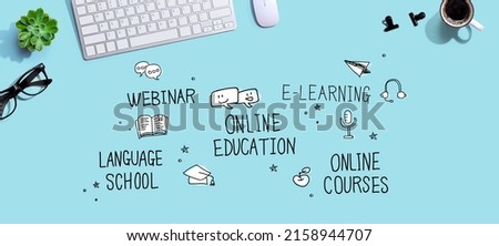 Online education theme with a computer keyboard and a mouse