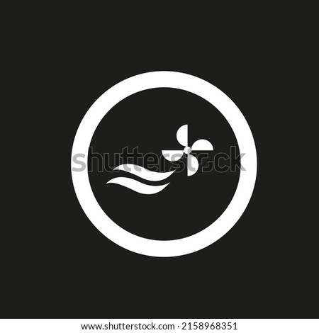 Vector drawing ship propeller and wave. Screw, color white flat style