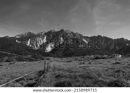 A beautiful greyscale view of the Mount Kinabalu Royalty-Free Stock Photo #2158989715