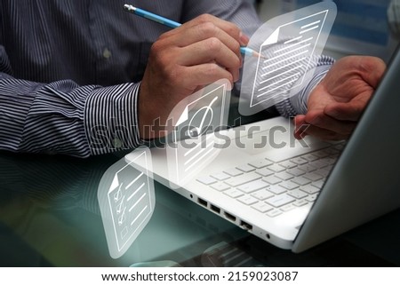 businessman use digital signature on internet document