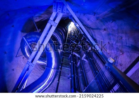 Inside view of the so called hill Schlossberg in Graz with its elevator and sledge