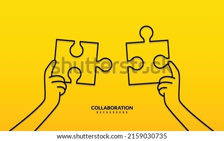 Two hand holding jigsaw puzzle to complete mission on yellow background, Business solutions, cooperation and teamwork concept. Co-worker planning and strategy Royalty-Free Stock Photo #2159030735