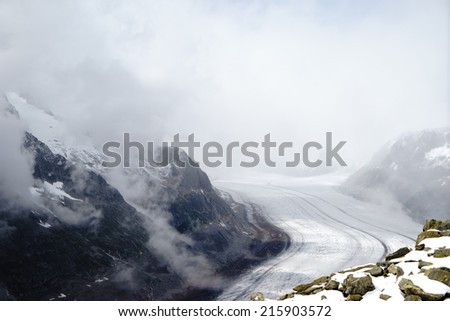 Aletsch glacier in cloud, at Swiss