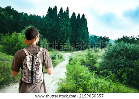 man outdoors in mountains, happy success lifestyle
