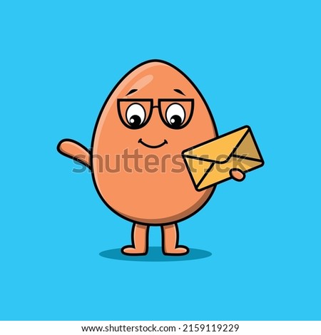 Cute cartoon brown cute egg holding envelope with cartoon vector illustration style