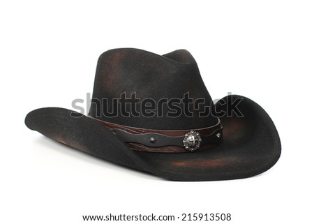 black leather cowboy hat on a white background