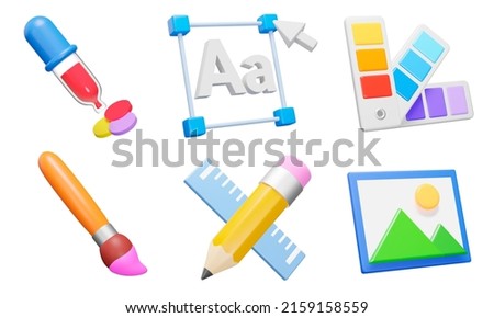 Graphic design 3d icon set. Tools for art and graphics, creativity and creation, digital creativity. web development. Isolated icons, objects on a transparent background Royalty-Free Stock Photo #2159158559