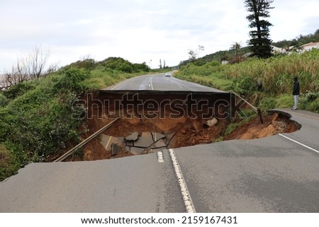 damage when M4 freeway was washed away in floods in Tongaat, Durban, KwaZulu Natal, South Africa, 21 May 2022 Royalty-Free Stock Photo #2159167431