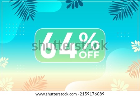 Summer 64% off. Blue banner with 64 percent discount on a green balloon for mega big sales. 64% sale