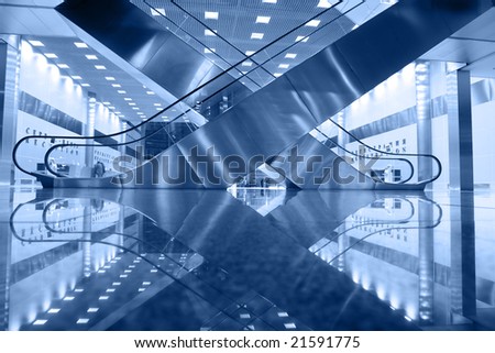 Architecture background. Escalator in some modern building.