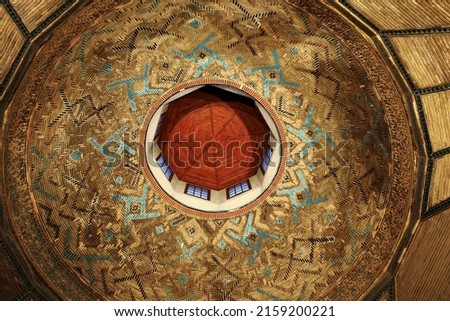 Interior design of dome in Ince Minare Medrese or Seminary of the Slender Minaret, (built 1267) is among Konya's finest and most impressive Seljuk Turkish architectural masterpieces.  Royalty-Free Stock Photo #2159200221