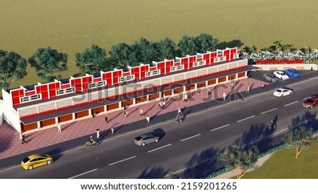 Landscape 3D rendering of Buildings with clear sky.