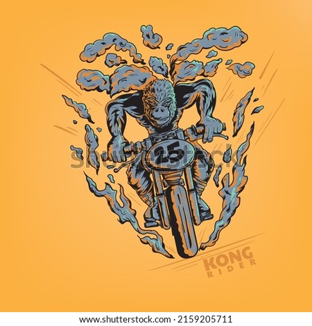 monkey riding motorcycle. gorilla racer vector illustration. suitable to print on t-shirt and sticker.