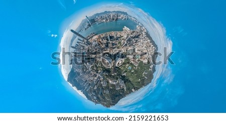 Aerial panorama - Hong Kong city in tiny planets effect