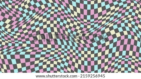 Checkered background with distorted squares. Abstract banner with distortion. Chess pattern. Chessboard surface